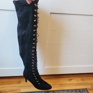 Sexy Black Lace-Up Knee-High Boots